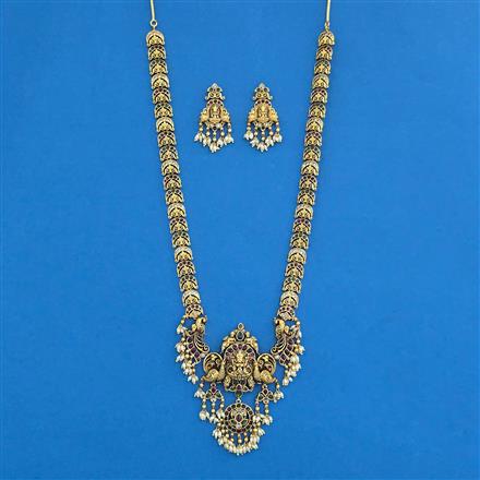 Antique Temple Necklace Set With Matte Gold Plating