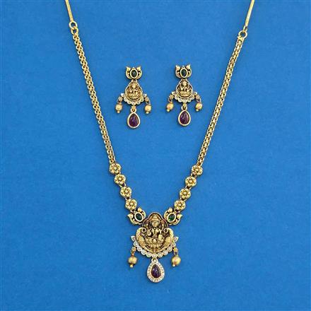 Antique Temple Necklace Set With Matte Gold Plating