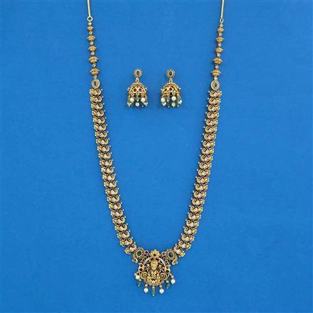 Antique Temple Necklace Set With Matte Gold Plating