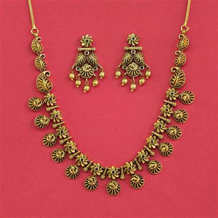 Antique Classic Necklace Set With Matte Gold Plating