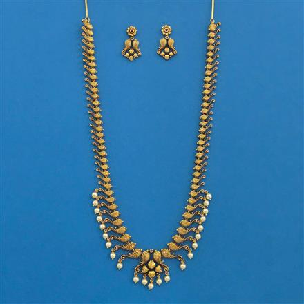 Antique Long Necklace With Matte Gold Plating