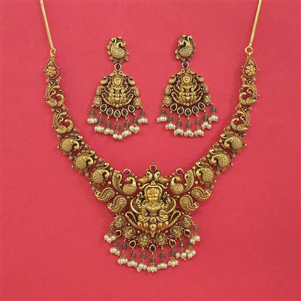Antique Temple Necklace Set With Matte Gold Plating