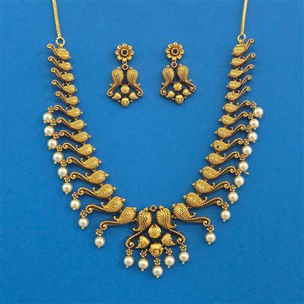 Antique Moti Necklace With Matte Gold Plating