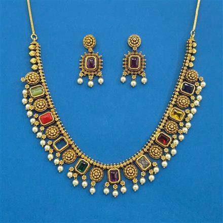 Antique Moti Necklace With Matte Gold Plating