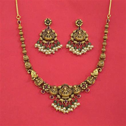 Antique Temple Necklace Set With Matte Gold Plating