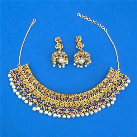 Antique Moti Necklace With Matte Gold Plating