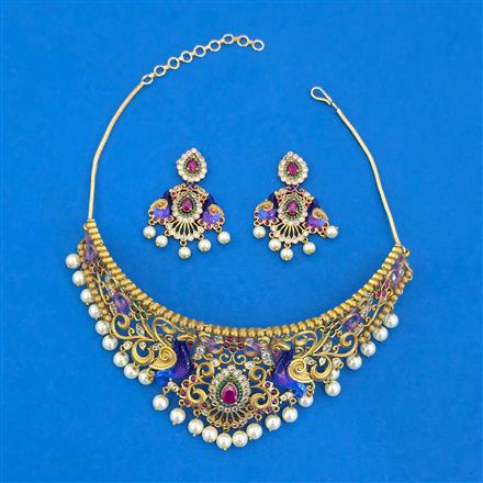 Antique Moti Necklace With Matte Gold Plating