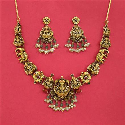 Antique Temple Necklace Set With Matte Gold Plating