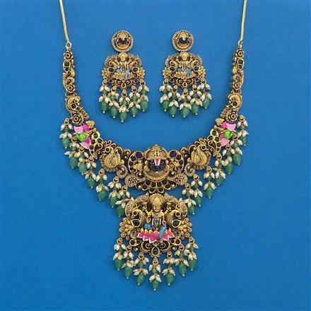 Antique South Indian Necklace With Matte Gold Plating