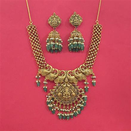 Antique Temple Necklace Set With Matte Gold Plating