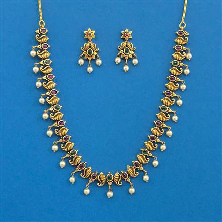 Antique Moti Necklace With Matte Gold Plating