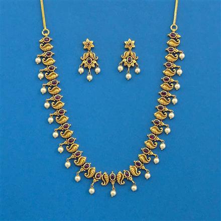 Antique Moti Necklace With Matte Gold Plating