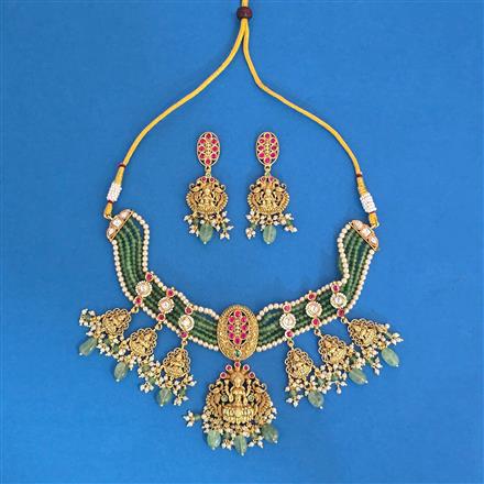 Antique Temple Necklace Set With Matte Gold Plating