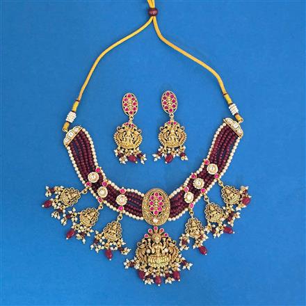 Antique Temple Necklace Set With Matte Gold Plating