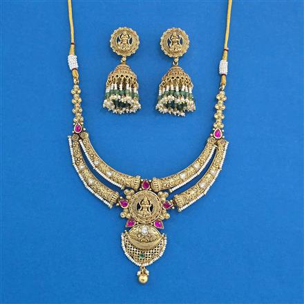 Antique Temple Necklace Set With Matte Gold Plating