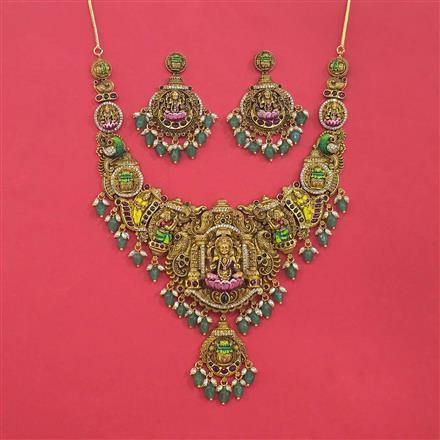 Antique Temple Necklace Set With Matte Gold Plating