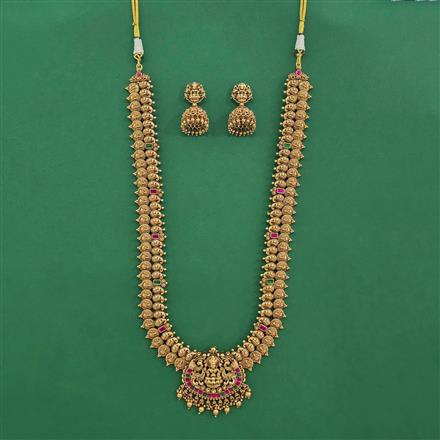 Antique Long Necklace With Matte Gold Plating
