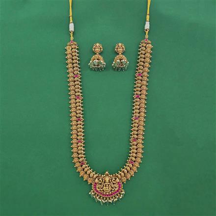 Antique Long Necklace With Matte Gold Plating