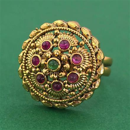 Antique Adjustable Ring With Matte Gold Plating