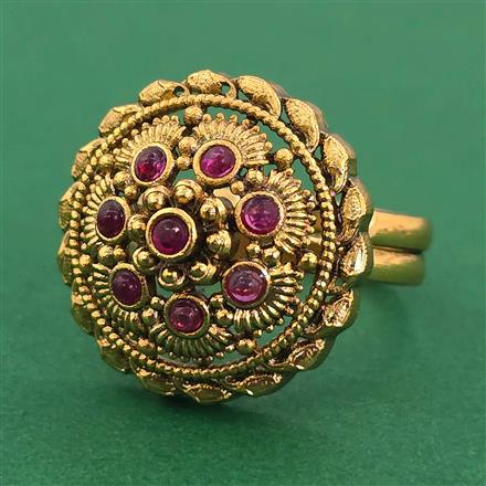 Antique Adjustable Ring With Matte Gold Plating