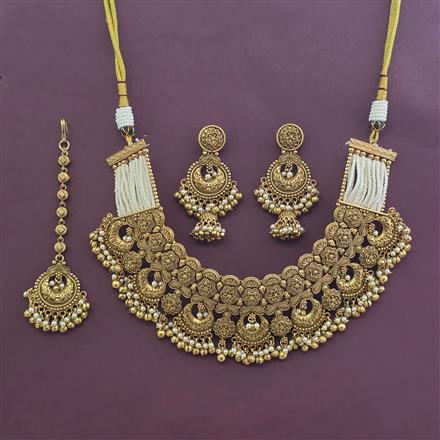 Antique Moti Necklace With Matte Gold Plating