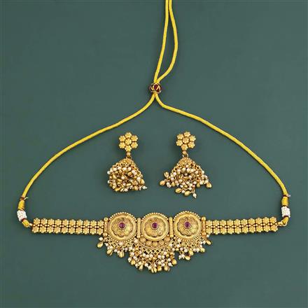 Antique Moti Necklace With Matte Gold Plating