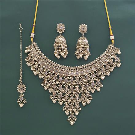 Antique Moti Necklace With Mehndi Plating