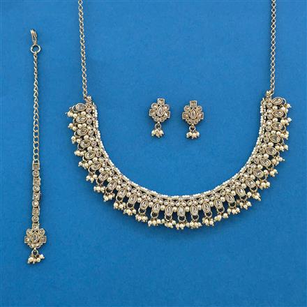 Antique Moti Necklace With Mehndi Plating