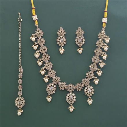 Antique Moti Necklace With Mehndi Plating