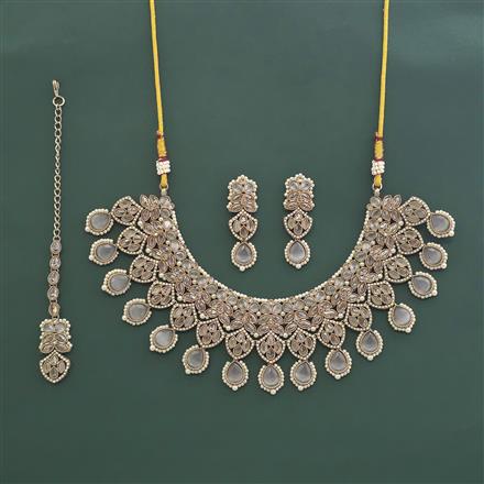 Antique Moti Necklace With Mehndi Plating