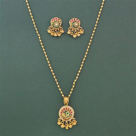 Antique Heritage Pendant Set With Matte Gold Plating