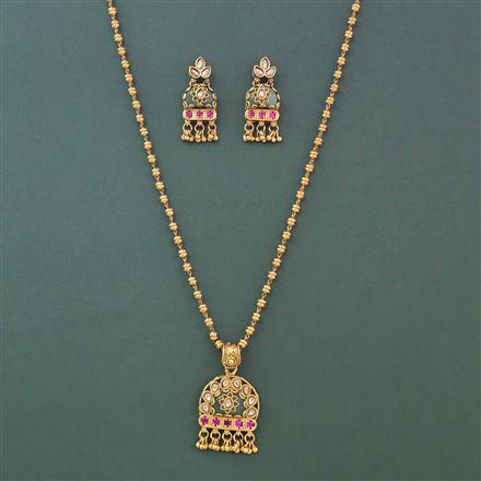 Antique Heritage Pendant Set With Matte Gold Plating