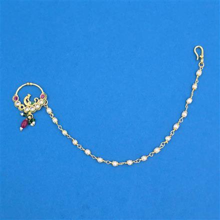 Antique Moti Nose Ring With Gold Plating