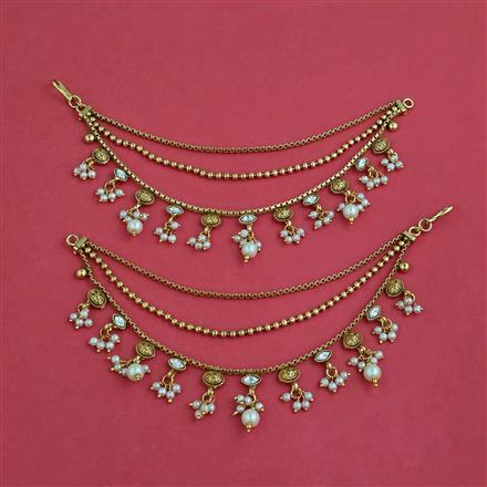 Antique Moti Ear Chain With Matte Gold Plating