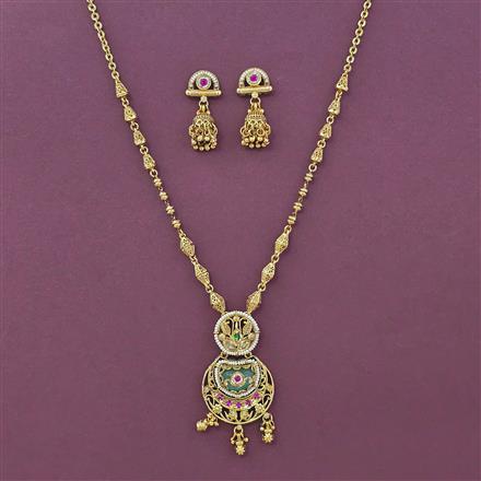 Antique Moti Pendant Set With Matte Gold Plating