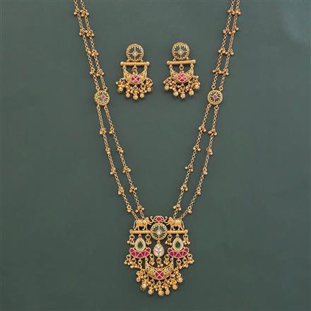 Antique Classic Pendant Set With Matte Gold Plating