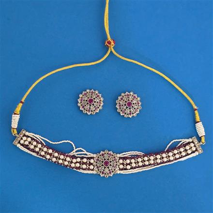 Antique Moti Necklace With Mehndi Plating