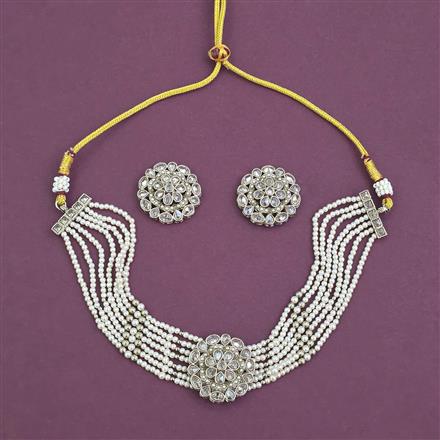 Antique Moti Necklace With Mehndi Plating