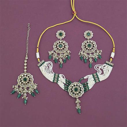 Antique Moti Necklace With Mehndi Plating