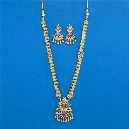 Antique Long Necklace With Matte Gold Plating