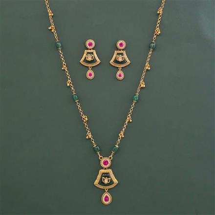 Antique Heritage Pendant Set With Matte Gold Plating