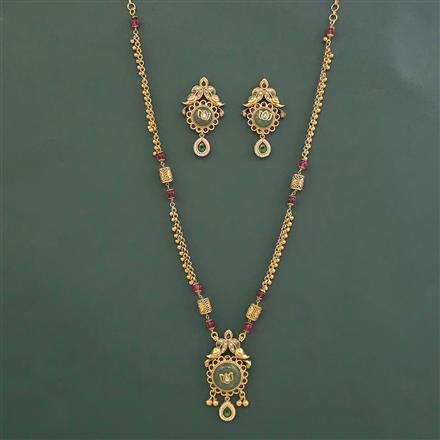 Antique Heritage Pendant Set With Matte Gold Plating