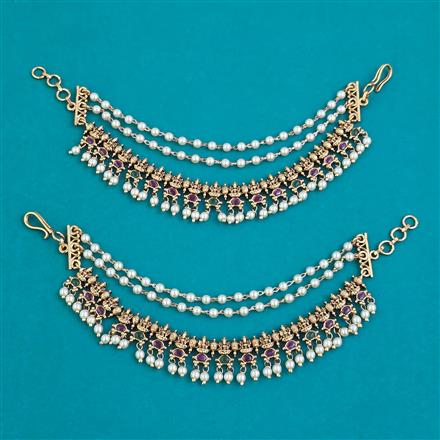 Antique Moti Ear Chain with Matte Gold Plating