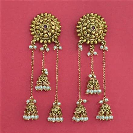 Antique Moti Earring With Matte Gold Plating