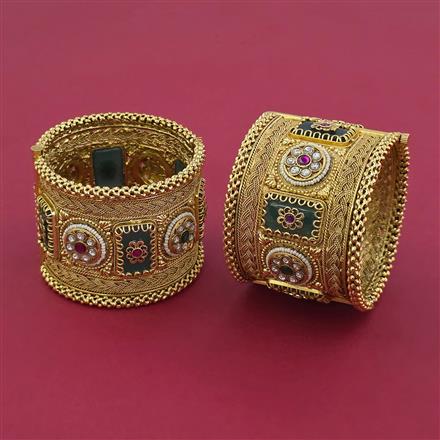 Antique 2 Pc Openable Bangles with Matte Gold Plating
