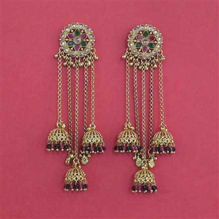 Antique Kashmiri Jhumki With Matte Gold Plating
