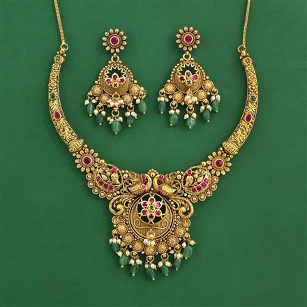 Antique Moti Necklace With Matte Gold Plating