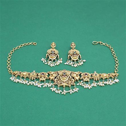 Antique Choker Necklace with Matte Gold Plating