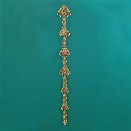 Antique Moti Hair Brooch with Matte Gold Plating