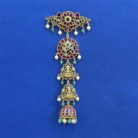 Antique Moti Hair Brooch with Matte Gold Plating